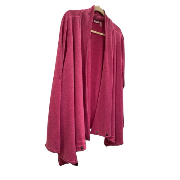 LOGO By Lori Goldstein Draped Throw Cardigan With Stud Detail. Pink 2X - Picture 7 of 12